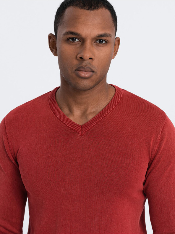 Ombre Clothing Roter Herren-Basispullover mit V-Ausschnitt Ombre Kleidung