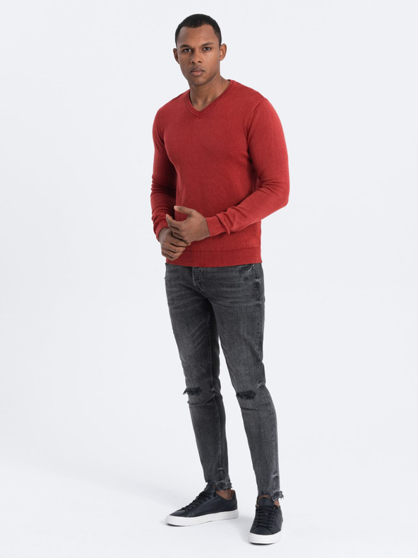 Ombre Clothing Roter Herren-Basispullover mit V-Ausschnitt Ombre Kleidung
