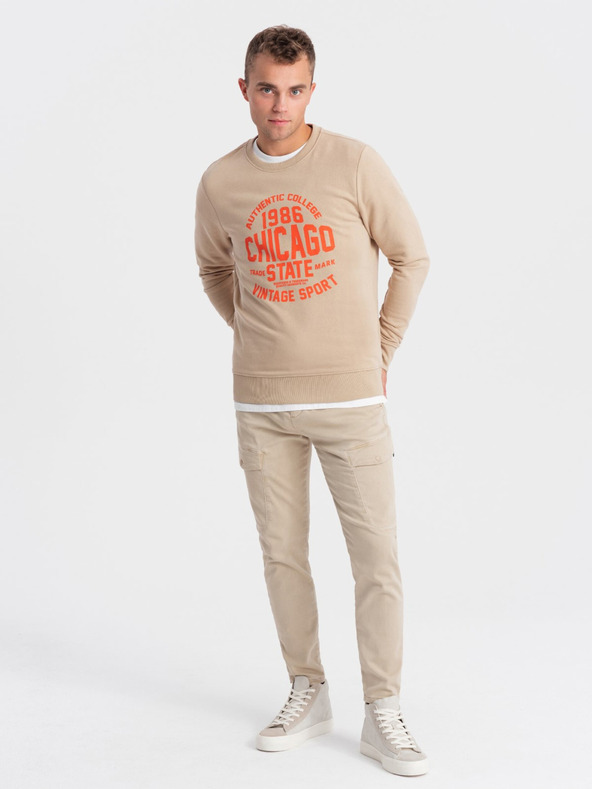 Ombre Clothing Beige Herren Sweatshirt bedruckt Ombre Kleidung