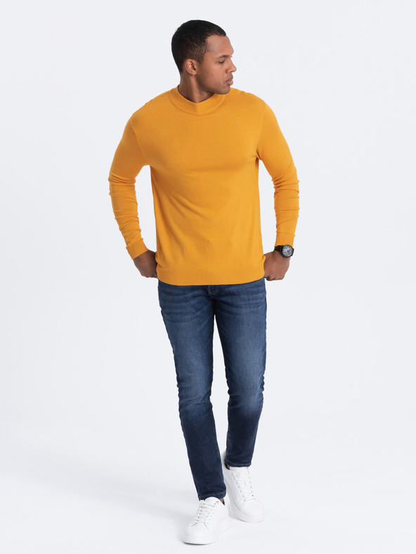 Ombre Clothing Senfgelber Herren-Basic-Pullover mit Stehkragen Ombre Clothing