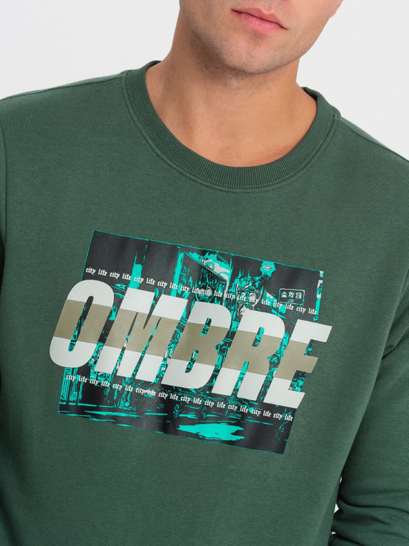 Ombre Clothing Grünes bedrucktes Herren-Sweatshirt Ombre Clothing