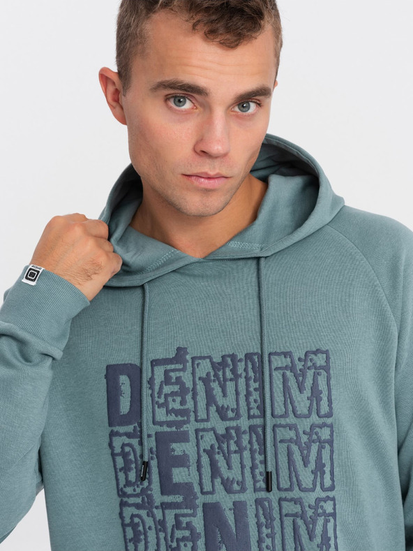 Ombre Clothing Blauer Herren-Kapuzenpullover mit Druck Ombre Clothing
