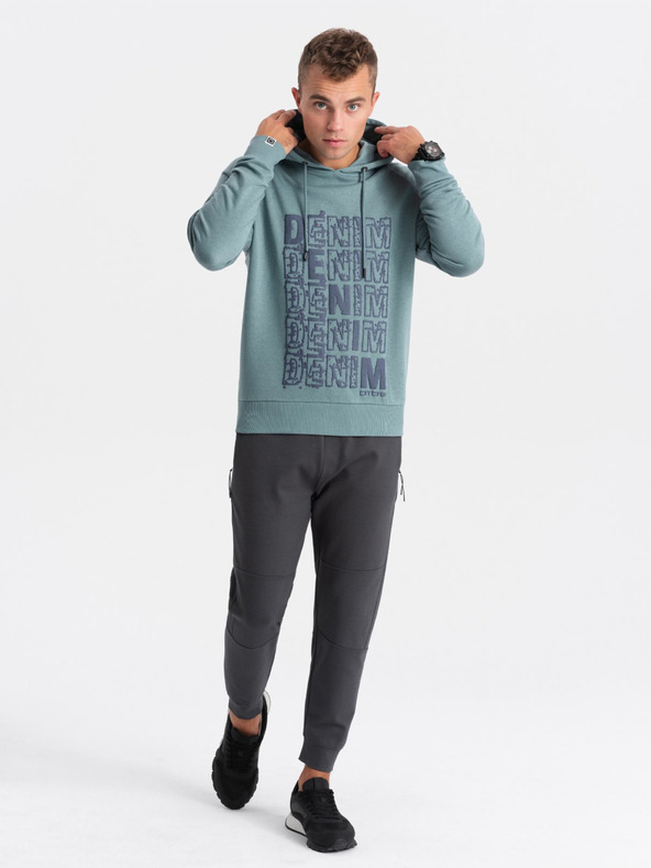 Ombre Clothing Blauer Herren-Kapuzenpullover mit Druck Ombre Clothing