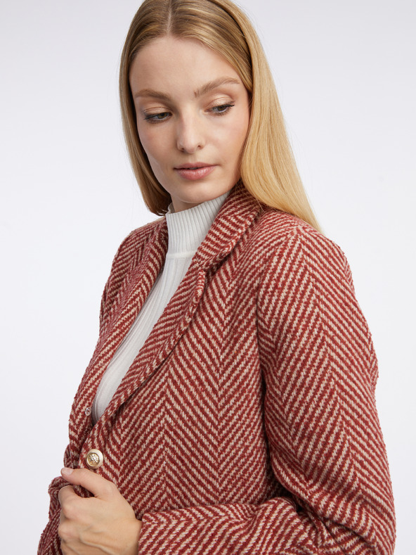 Orsay Roter gemusterter Damenmantel mit Kunstpelz ORSAY