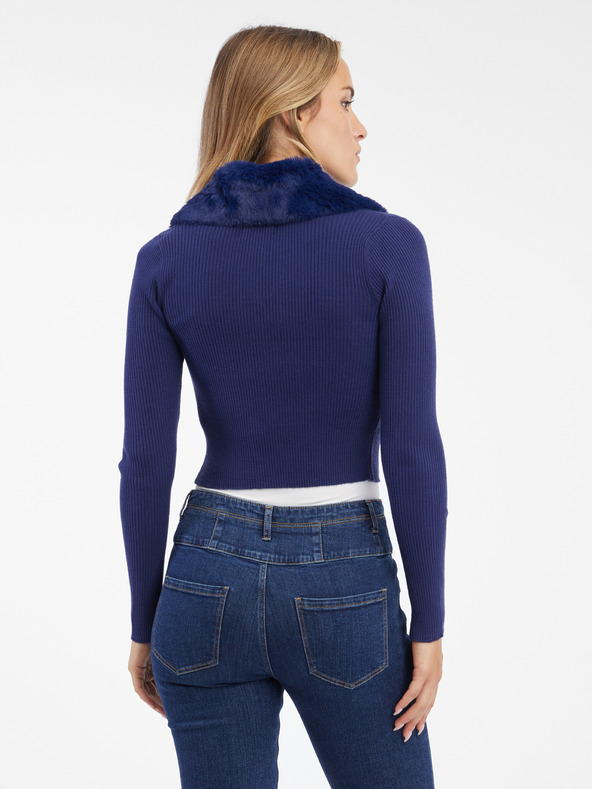Orsay Blaue Damen-Strickjacke mit Kunstpelz ORSAY