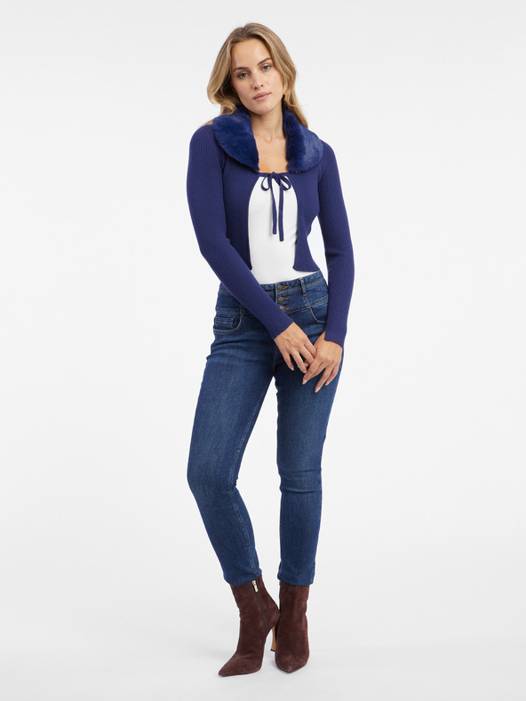 Orsay Blaue Damen-Strickjacke mit Kunstpelz ORSAY