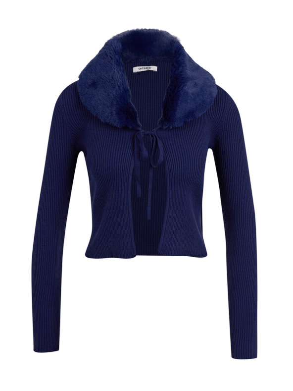 Orsay Blaue Damen-Strickjacke mit Kunstpelz ORSAY