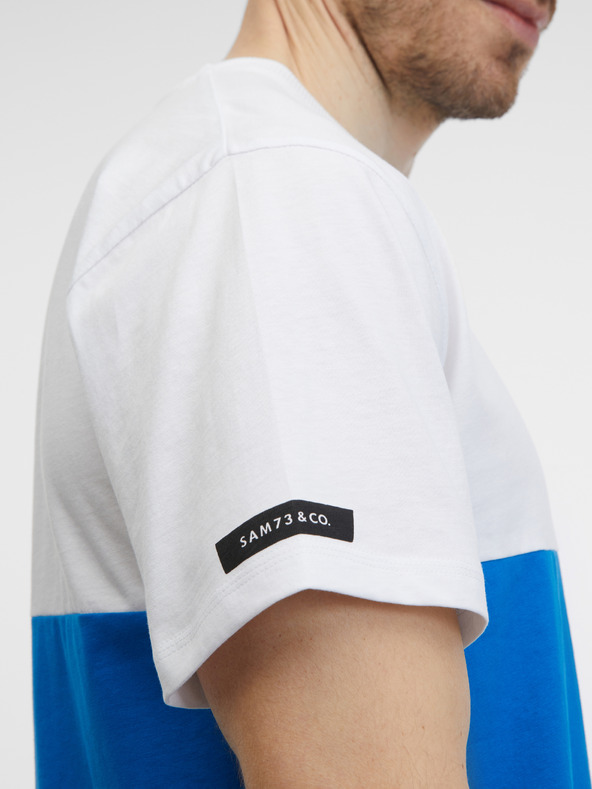 Sam 73 Weißes und blaues Herren-T-Shirt SAM 73 Norman