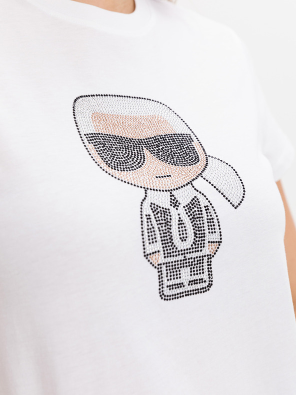 Karl Lagerfeld Weißes gemustertes Damen-T-Shirt KARL LAGERFELD