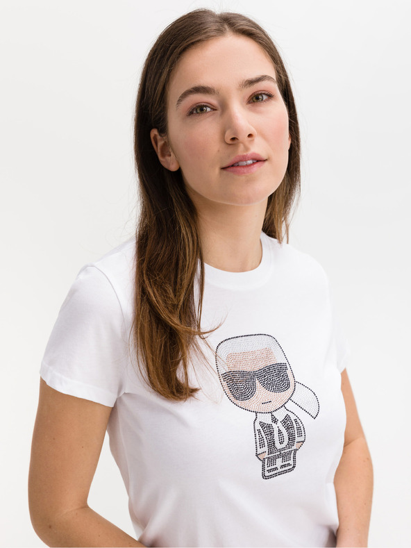 Karl Lagerfeld Weißes gemustertes Damen-T-Shirt KARL LAGERFELD