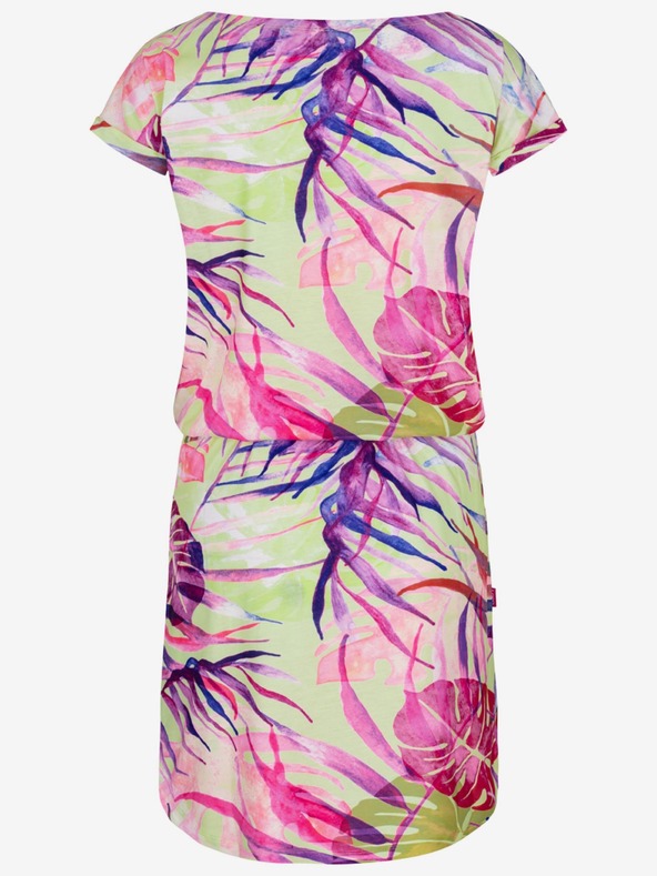 Loap Grünes und rosa Damen-Sommerkleid mit tropischem Muster LOAP ANUMA