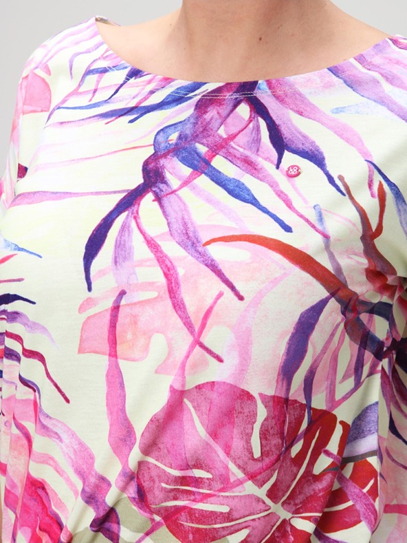 Loap Grünes und rosa Damen-Sommerkleid mit tropischem Muster LOAP ANUMA