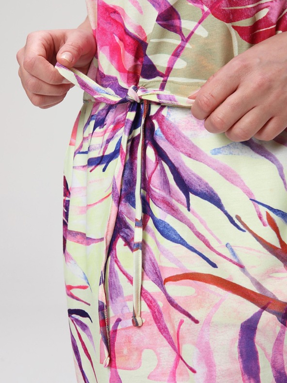 Loap Grünes und rosa Damen-Sommerkleid mit tropischem Muster LOAP ANUMA