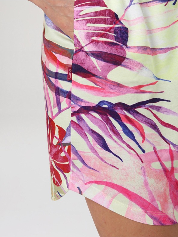 Loap Grünes und rosa Damen-Sommerkleid mit tropischem Muster LOAP ANUMA