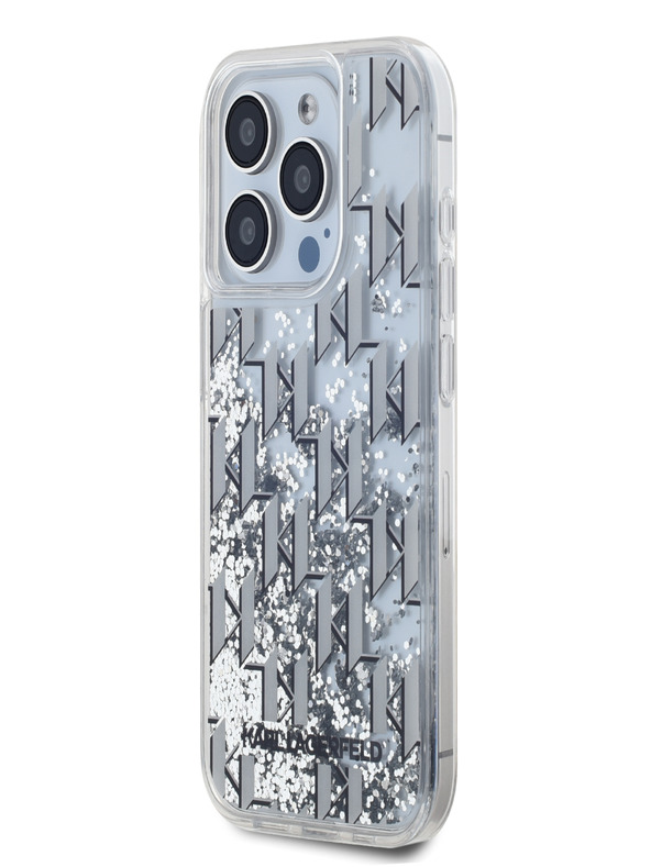 Karl Lagerfeld Liquid Glitter Monogram Gradient Back Cover für iPhone 15 Pro Max Weiß Karl Lagerfeld