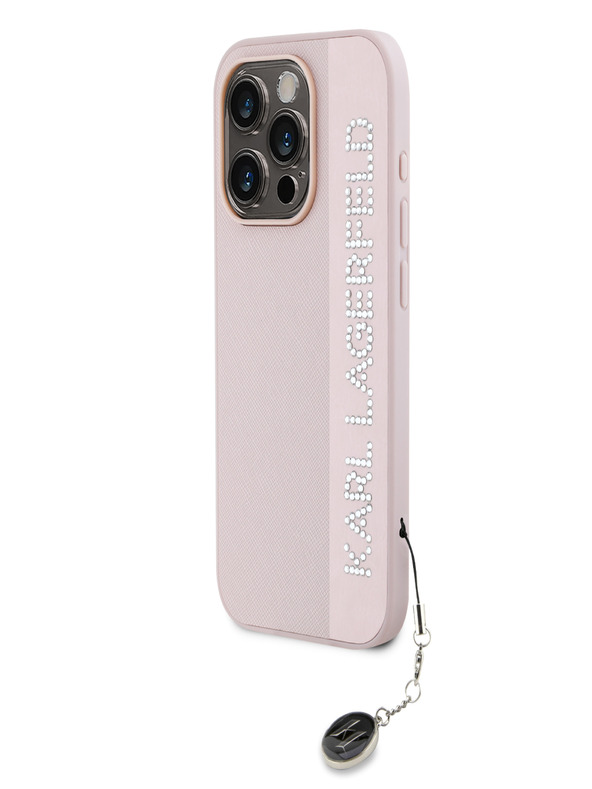 Karl Lagerfeld Karl Lagerfeld PU Saffiano Strass Charm Back Cover für iPhone 15 Pro Max Pink