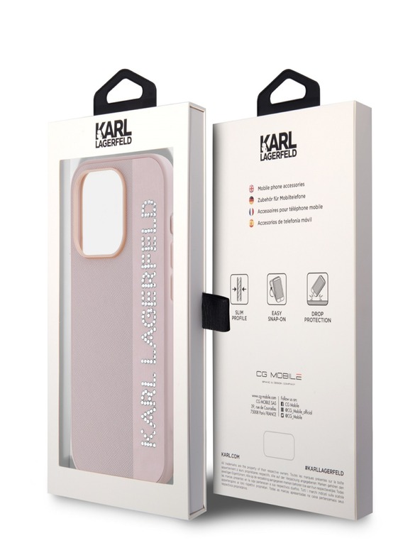 Karl Lagerfeld Karl Lagerfeld PU Saffiano Strass Charm Back Cover für iPhone 15 Pro Max Pink