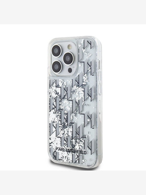 Karl Lagerfeld Liquid Glitter Monogram Gradient Back Cover für iPhone 14 Pro Max Weiß Karl Lagerfeld