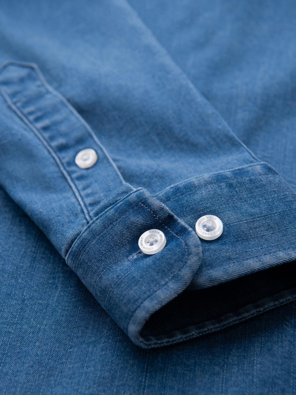 Ombre Clothing Herrenhemd aus Denim mit Lyocell und Stickerei auf der Brust - blau Ombre Clothing