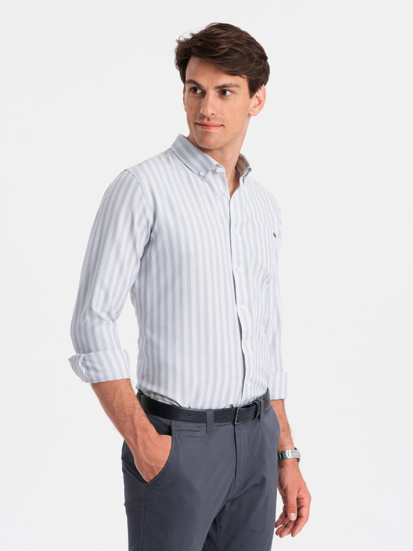 Ombre Clothing Weiß gestreiftes REGULAR FIT-Hemd für Herren mit Tasche Ombre Clothing