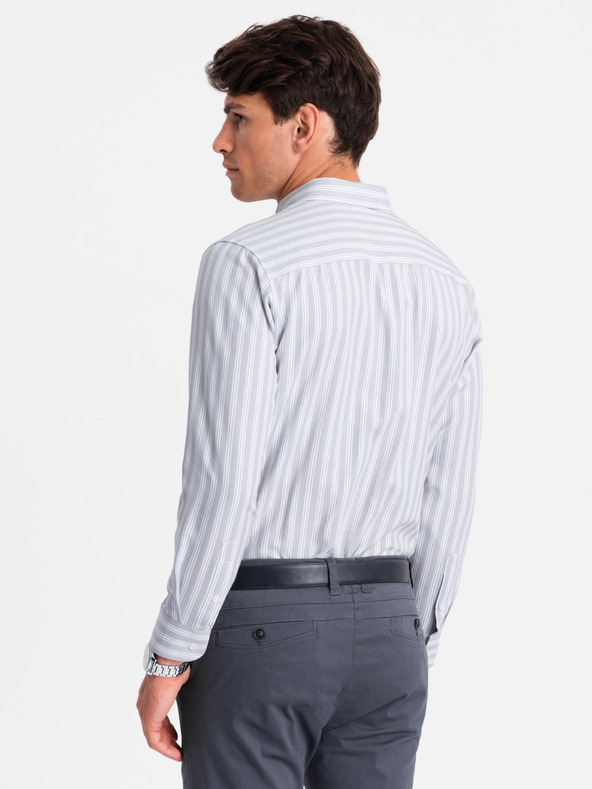 Ombre Clothing Weiß gestreiftes REGULAR FIT-Hemd für Herren mit Tasche Ombre Clothing