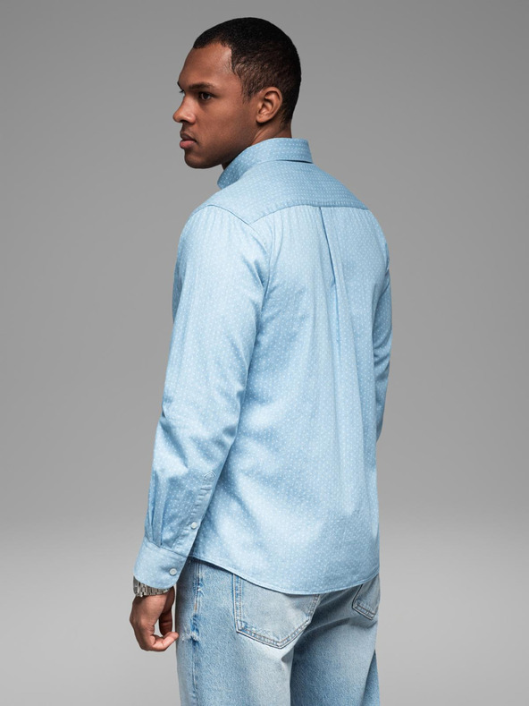 Ombre Clothing Gemustertes Herrenhemd aus feinem Denim mit Tasche - hellblau Ombre Clothing