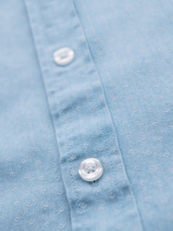 Ombre Clothing Gemustertes Herrenhemd aus feinem Denim mit Tasche - hellblau Ombre Clothing