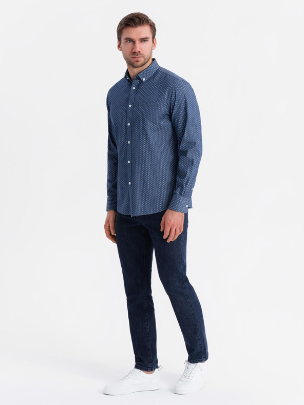 Ombre Clothing Gemustertes Jeanshemd für Herren mit Tasche - blau Ombre Clothing