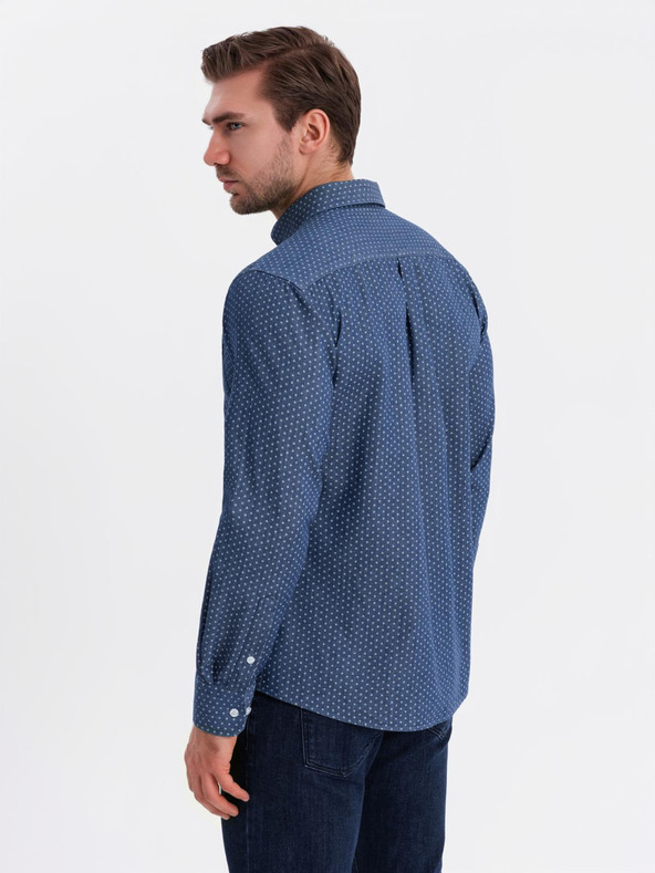 Ombre Clothing Gemustertes Jeanshemd für Herren mit Tasche - blau Ombre Clothing
