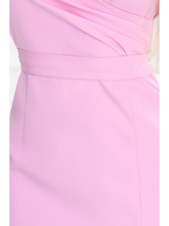 numoco 479-10 NINA Elegantes Kleid mit V-Ausschnitt, Ärmeln und Gürtel - zuckrosa
