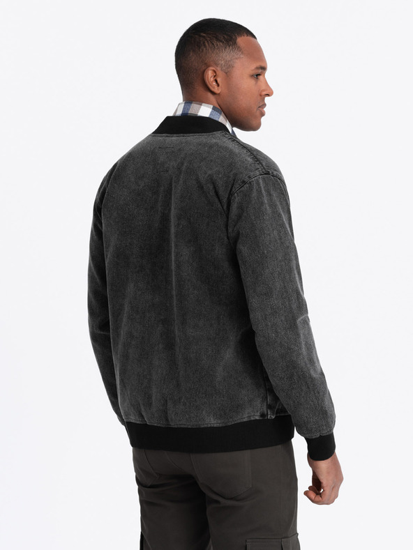 Ombre Clothing Jeans-Bomberjacke mit Stone-Wash-Effekt für Herren - schwarz V2 OM-JADJ-0163 Ombre Clothing