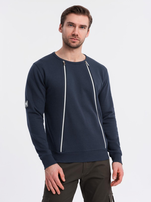 Ombre Clothing Gewaschene Herren-Sweatjacke mit dekorativer Naht am Ausschnitt Ombre Clothing