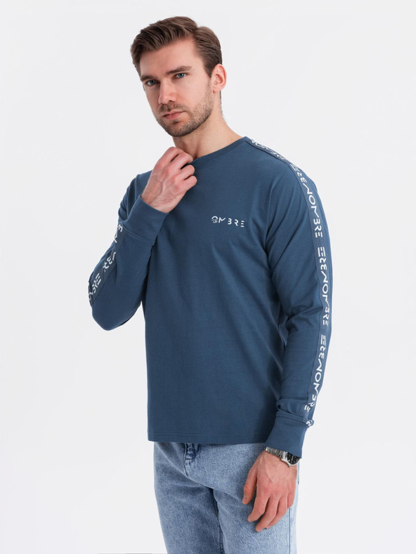 Ombre Clothing Herren-Langarm-T-Shirt aus Baumwolle mit Kante und Brust-Aufdruck Ombre Clothing