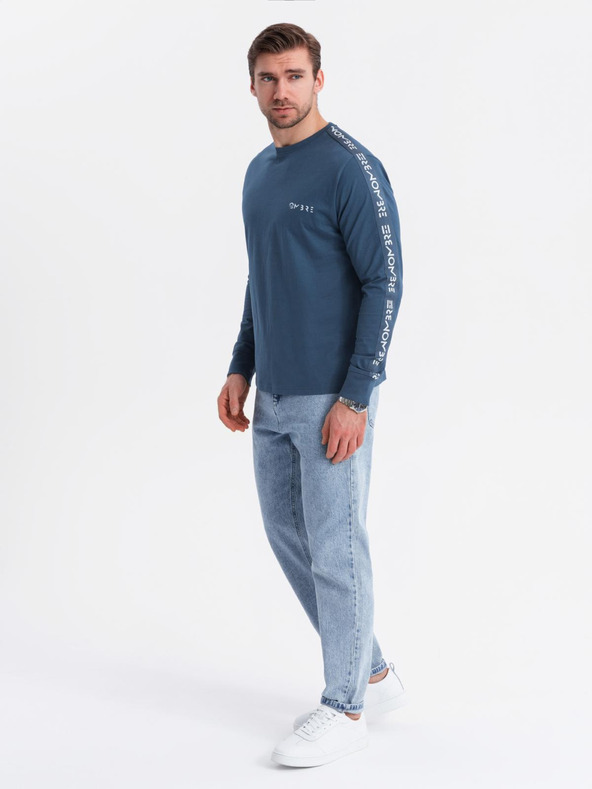 Ombre Clothing Herren-Langarm-T-Shirt aus Baumwolle mit Kante und Brust-Aufdruck Ombre Clothing