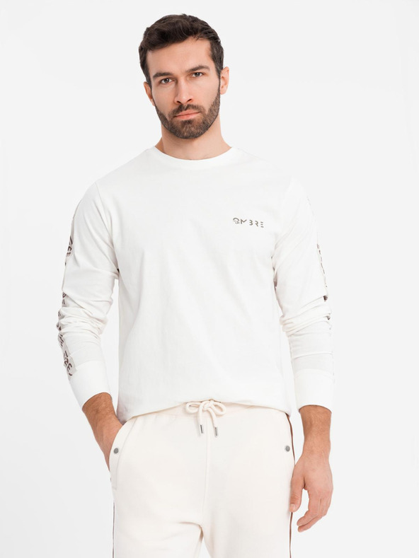 Ombre Clothing Herren-Langarm-T-Shirt aus Baumwolle mit Kante und Brust-Aufdruck Ombre Clothing