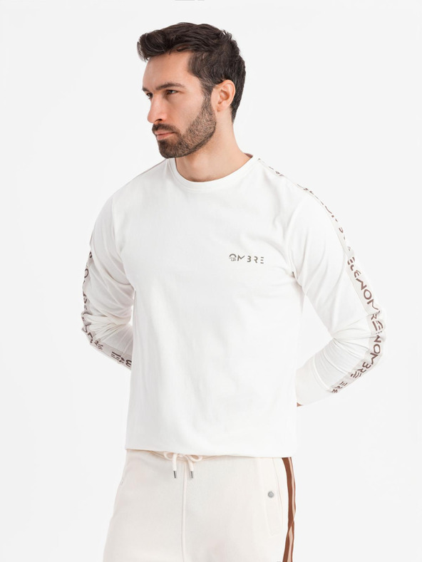 Ombre Clothing Herren-Langarm-T-Shirt aus Baumwolle mit Kante und Brust-Aufdruck Ombre Clothing