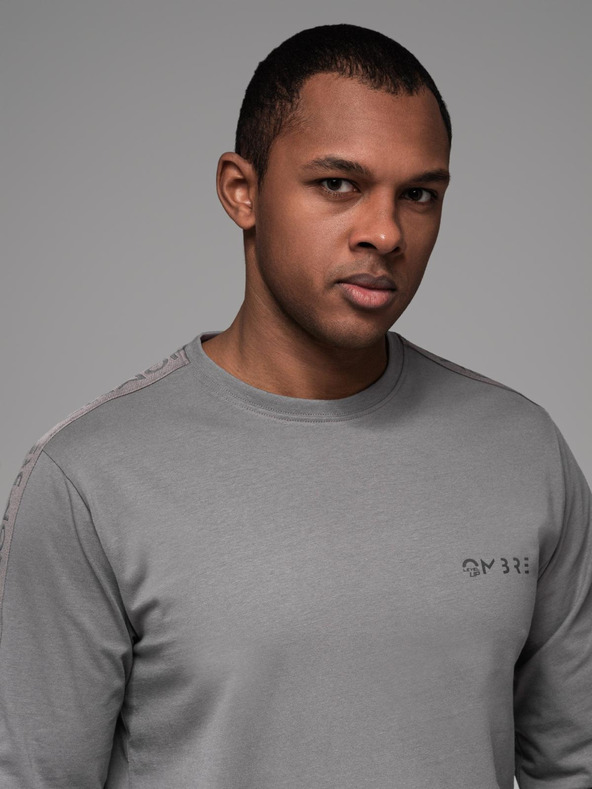 Ombre Clothing Herren-Langarm-T-Shirt aus Baumwolle mit Kante und Brust-Aufdruck Ombre Clothing