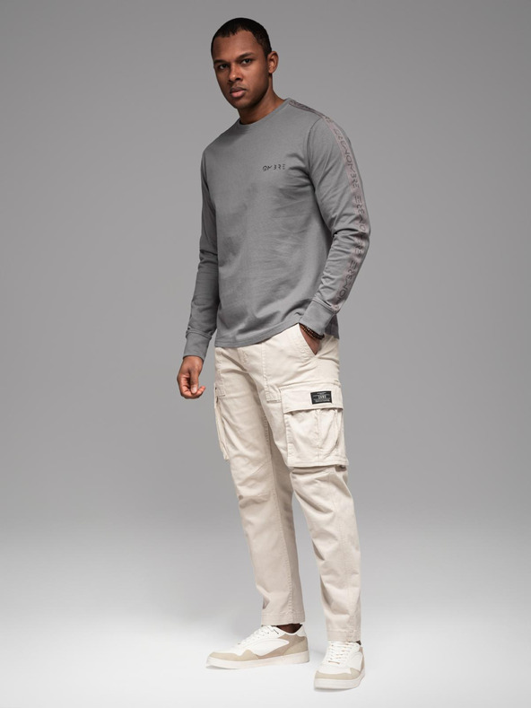 Ombre Clothing Herren-Langarm-T-Shirt aus Baumwolle mit Kante und Brust-Aufdruck Ombre Clothing