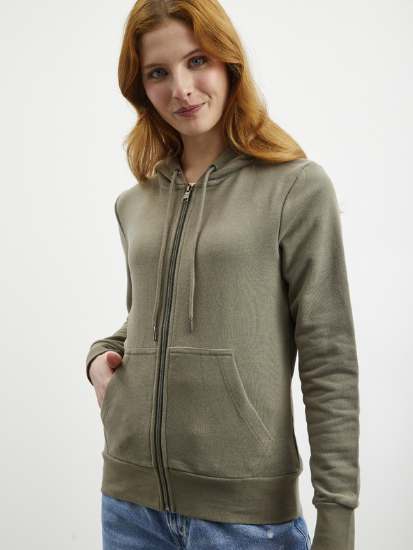 ZOOT.lab Khakifarbener Damen-Kapuzenpullover mit Reißverschluss ZOOT.lab