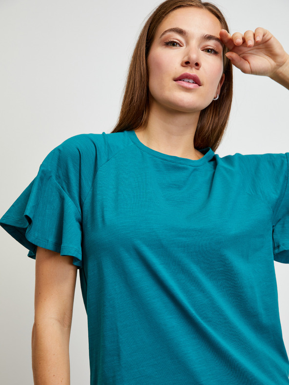 ZOOT.lab Petrolfarbenes T-Shirt mit gerüschten Ärmeln ZOOT.lab Aurelia