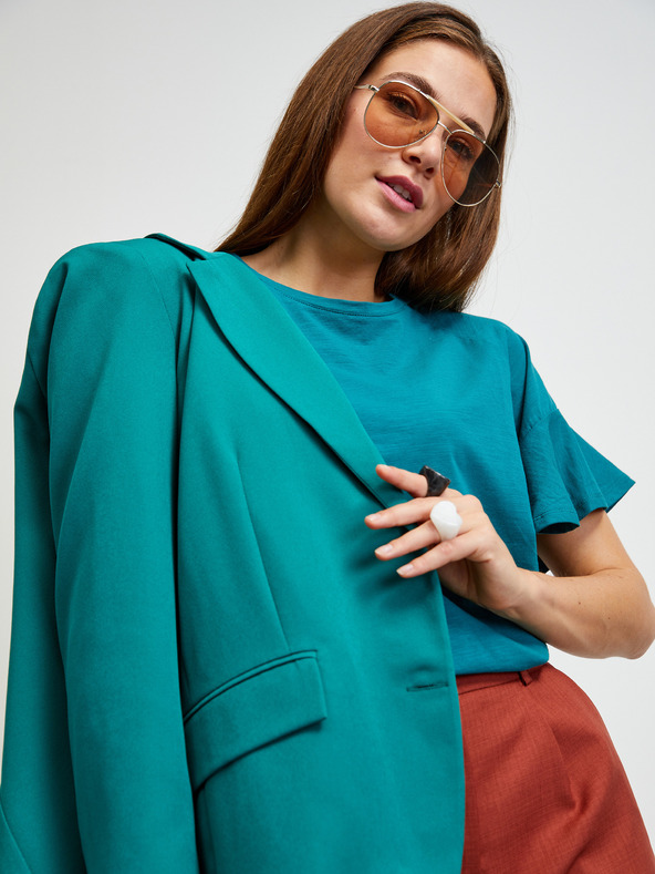 ZOOT.lab Petrolfarbenes T-Shirt mit gerüschten Ärmeln ZOOT.lab Aurelia