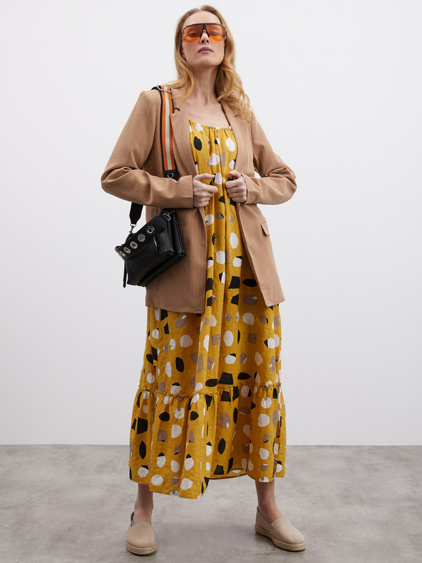 ZOOT.lab Senfgelbes gemustertes Damen Maxikleid mit Rüsche ZOOT.lab Grete