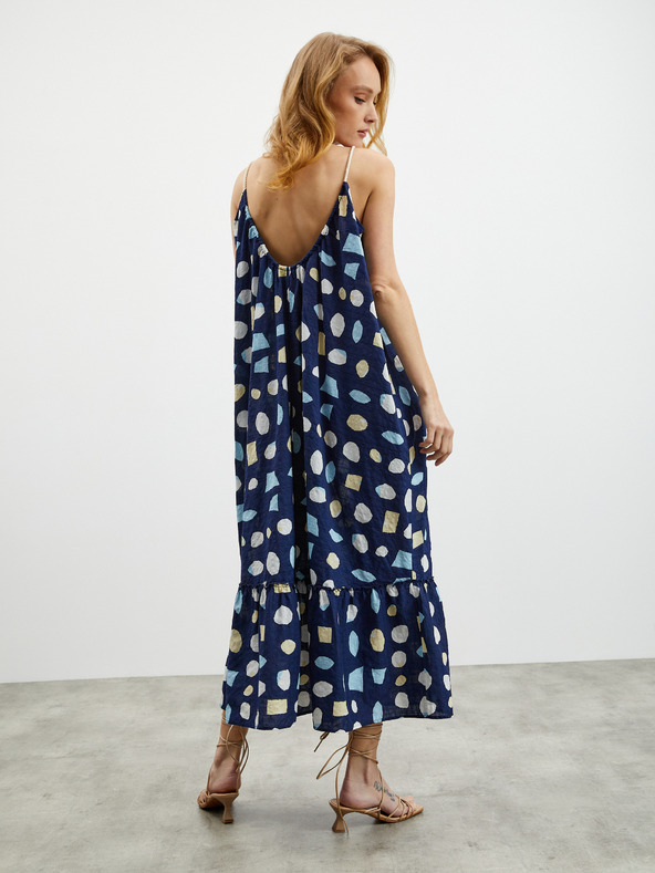 ZOOT.lab Dunkelblaues gemustertes Maxikleid für Damen mit Rüsche ZOOT.lab Grete