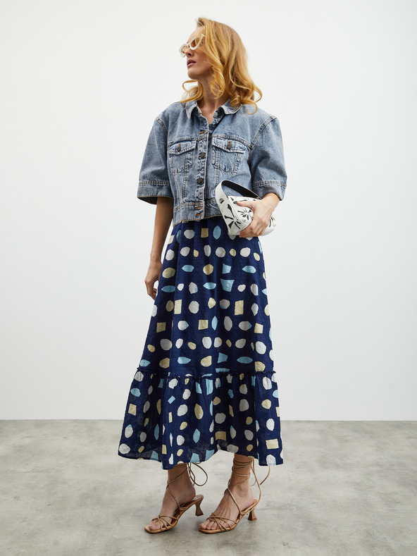 ZOOT.lab Dunkelblaues gemustertes Maxikleid für Damen mit Rüsche ZOOT.lab Grete