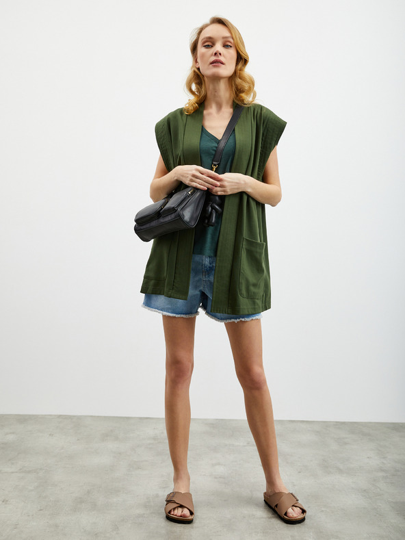 ZOOT.lab Dunkelgrünes Damen-Leinen-Tank-Top mit Tasche ZOOT.lab Josi