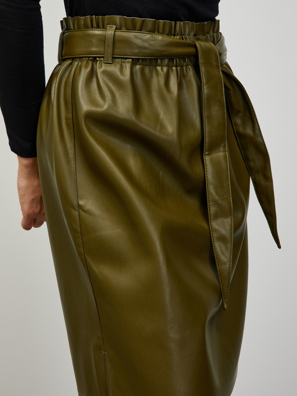 ZOOT.lab Khakifarbener Damen-Kunstlederrock mit Krawatte ZOOT.lab Ryoko