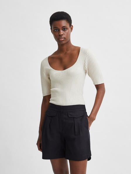 Selected Femme Cremefarbenes geripptes T-Shirt Selected Femme Mace
