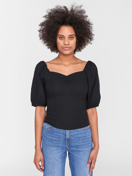 Noisy May Schwarze kurze Bluse mit Leinen Noisy May Linny
