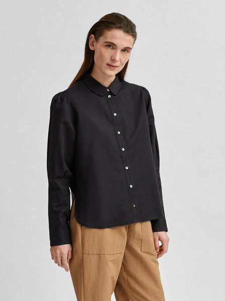 Selected Femme Schwarzes lockeres Leinenhemd Selected Femme Sybilla