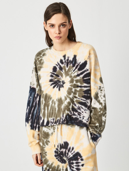 Pepe Jeans Grün-beigefarbenes Batik-Sweatshirt für Damen Pepe Jeans Adele